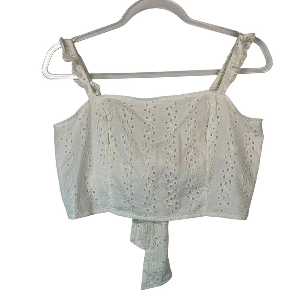 Hollister White Eyelet Tie Crop Top Ruffle Strap Tank M Coquette Soft Girl Boho